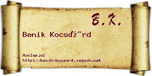 Benik Kocsárd névjegykártya